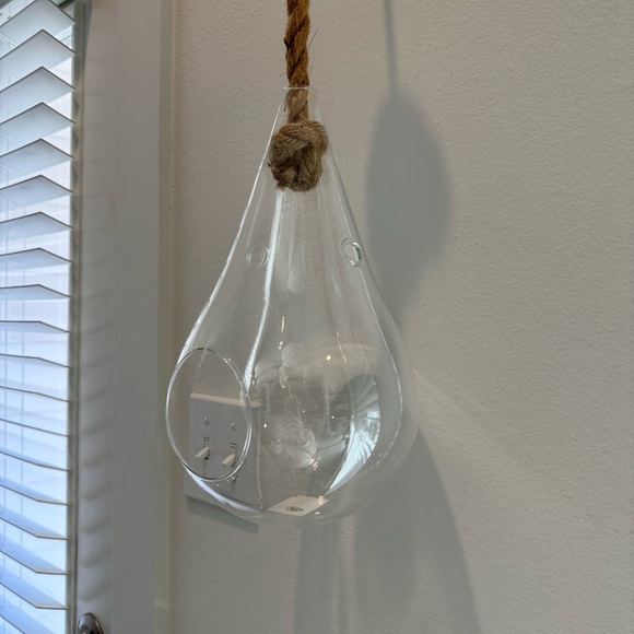 Hanging Terrarium Pear Shape Hand Blown Glass Knotted Rope 12” Planter - Picture 9 of 12